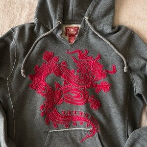 Lucky Brand Grey and red dragon hoodie